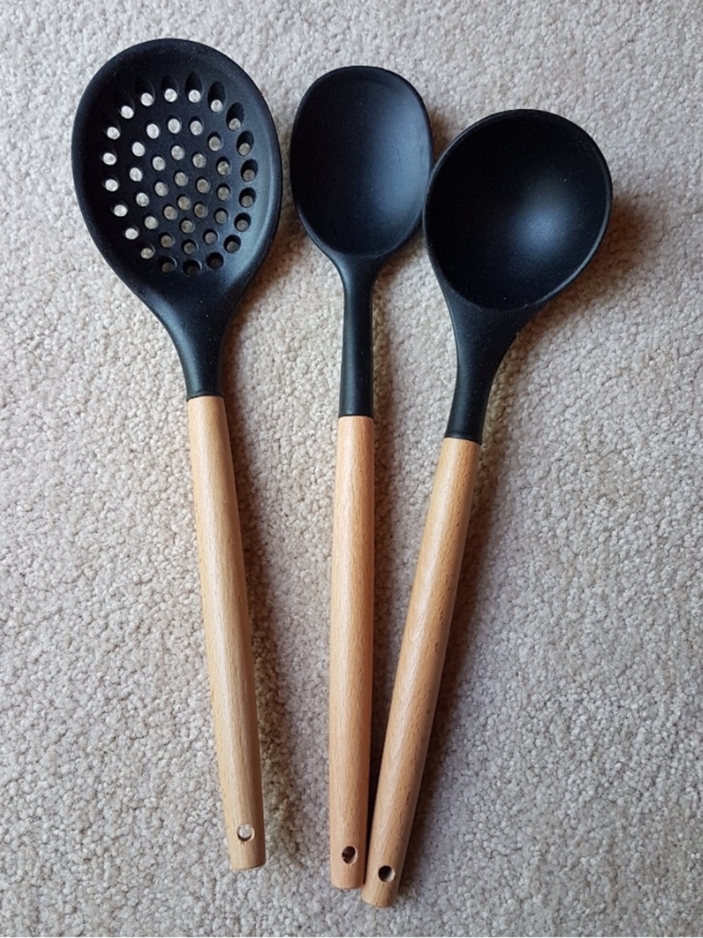 Black Cook’s Corner Beechwood Handle Silicone Utensil Set NEW